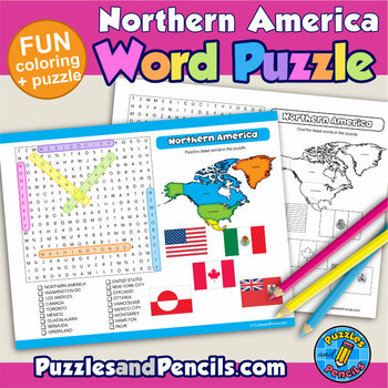 Northern america word search puzzle and coloring activity page tpt