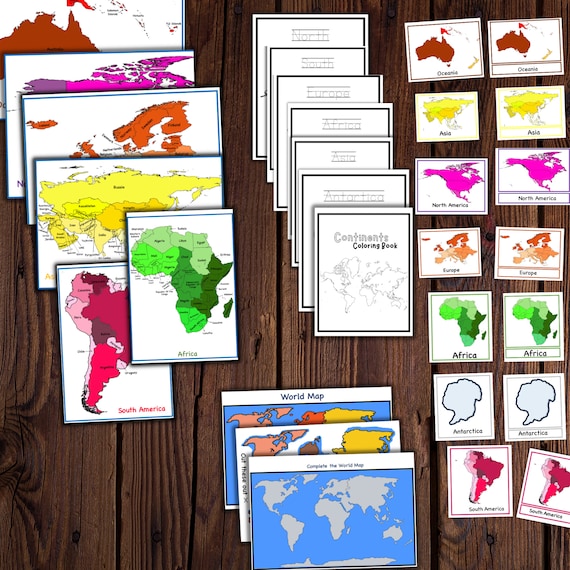 Continents puzzle printable world map puzzle part cards continents labeled maps asia map africa map europe map north america map