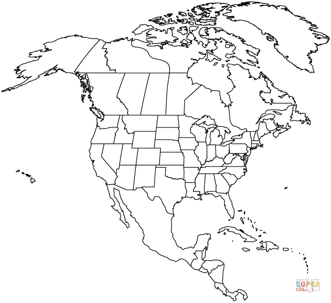 Outline map of north america with countries coloring page free printable coloring pages