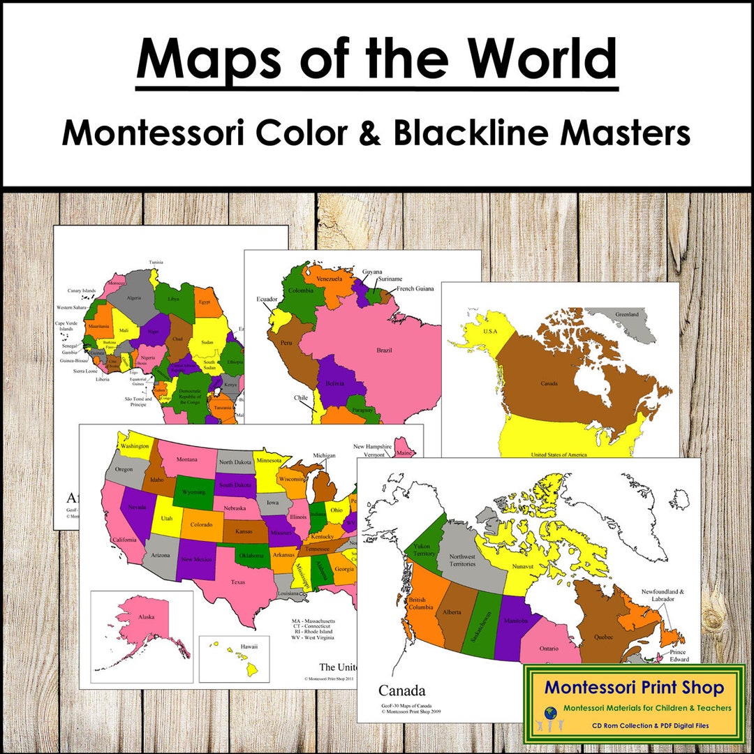 Montessori maps of the world bundle color