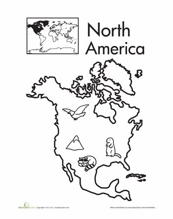 Color the continents north america worksheet education north america map geography for kids america