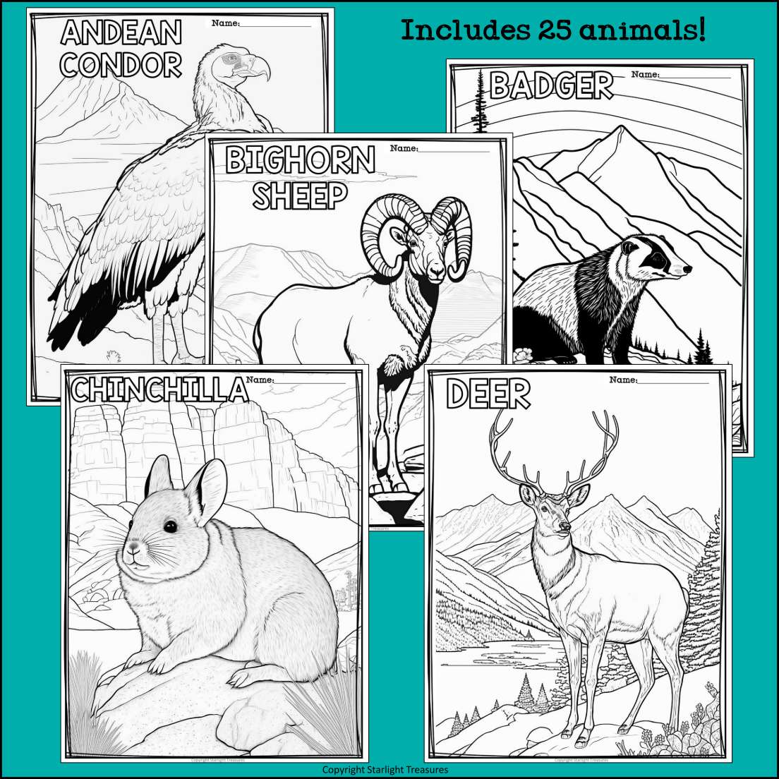 Mountain animals research posters coloring pages