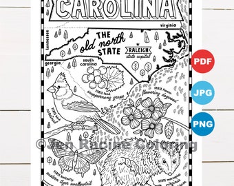 North carolina coloring page united states state map wildlife state symbols flowers coloring pages