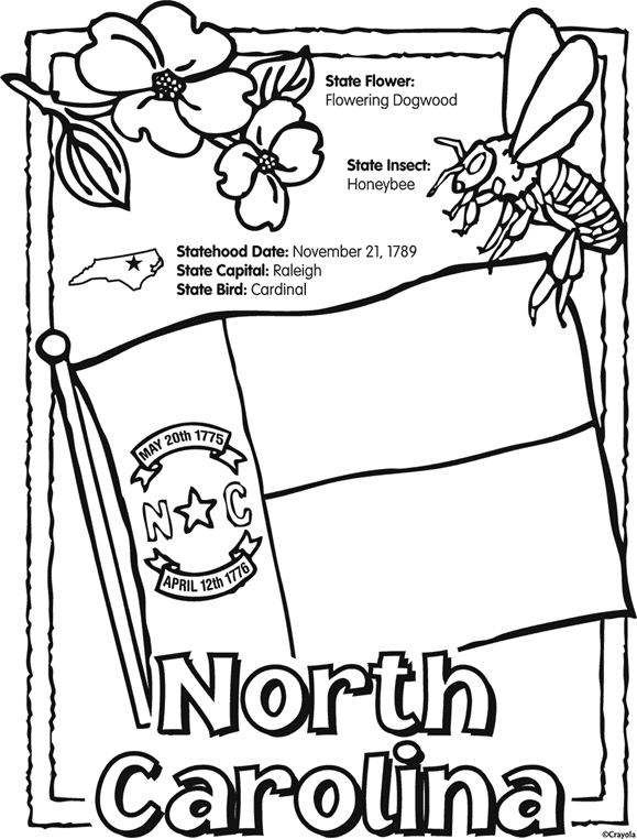 State of north carolina free coloring page