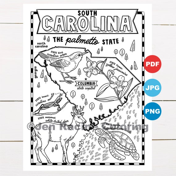 South carolina coloring page united states state map wildlife state symbols flowers coloring pages