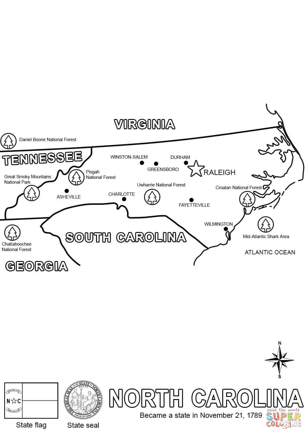 North carolina map coloring page free printable coloring pages