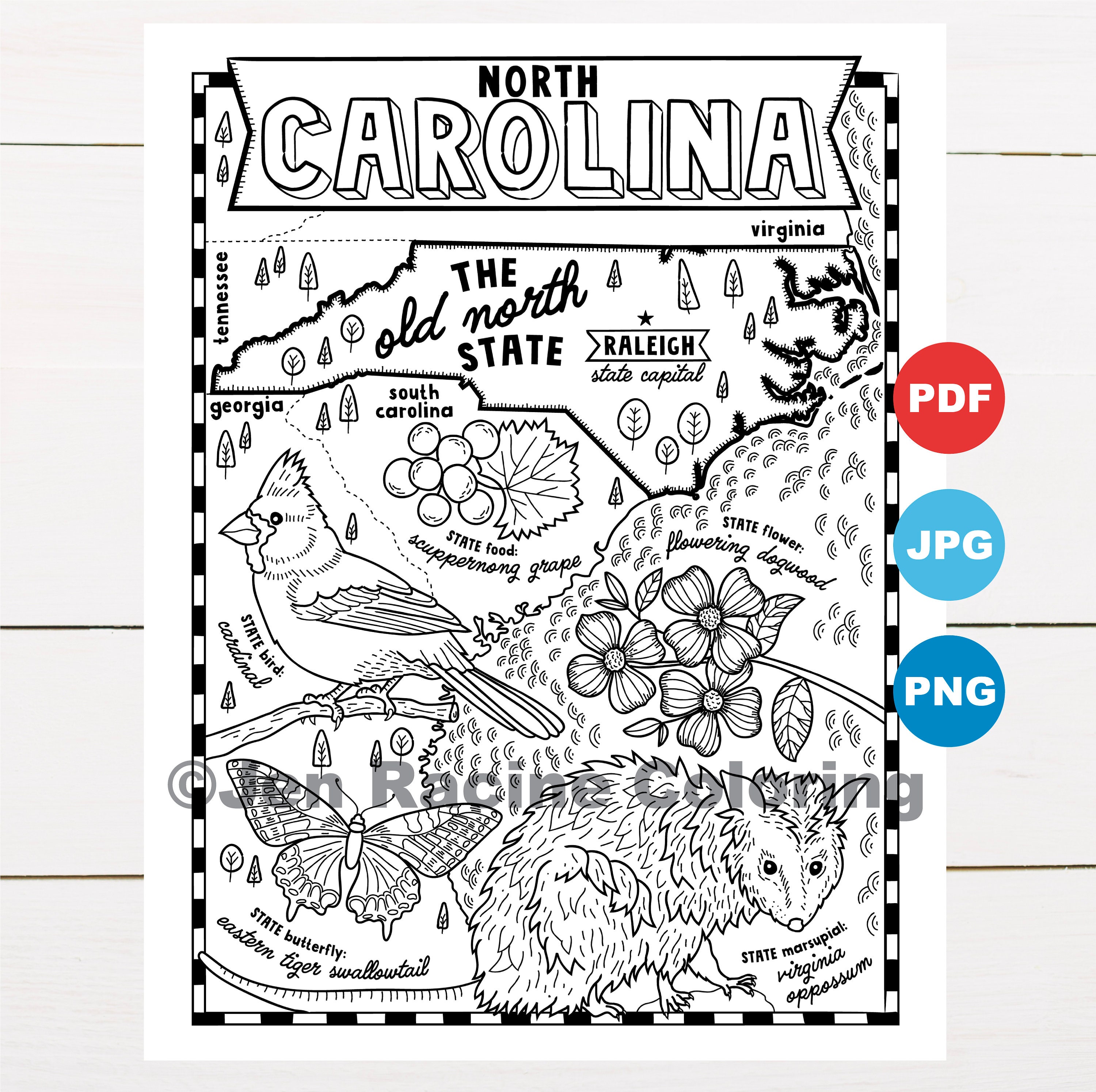 North carolina coloring page united states state map wildlife state symbols flowers coloring pages