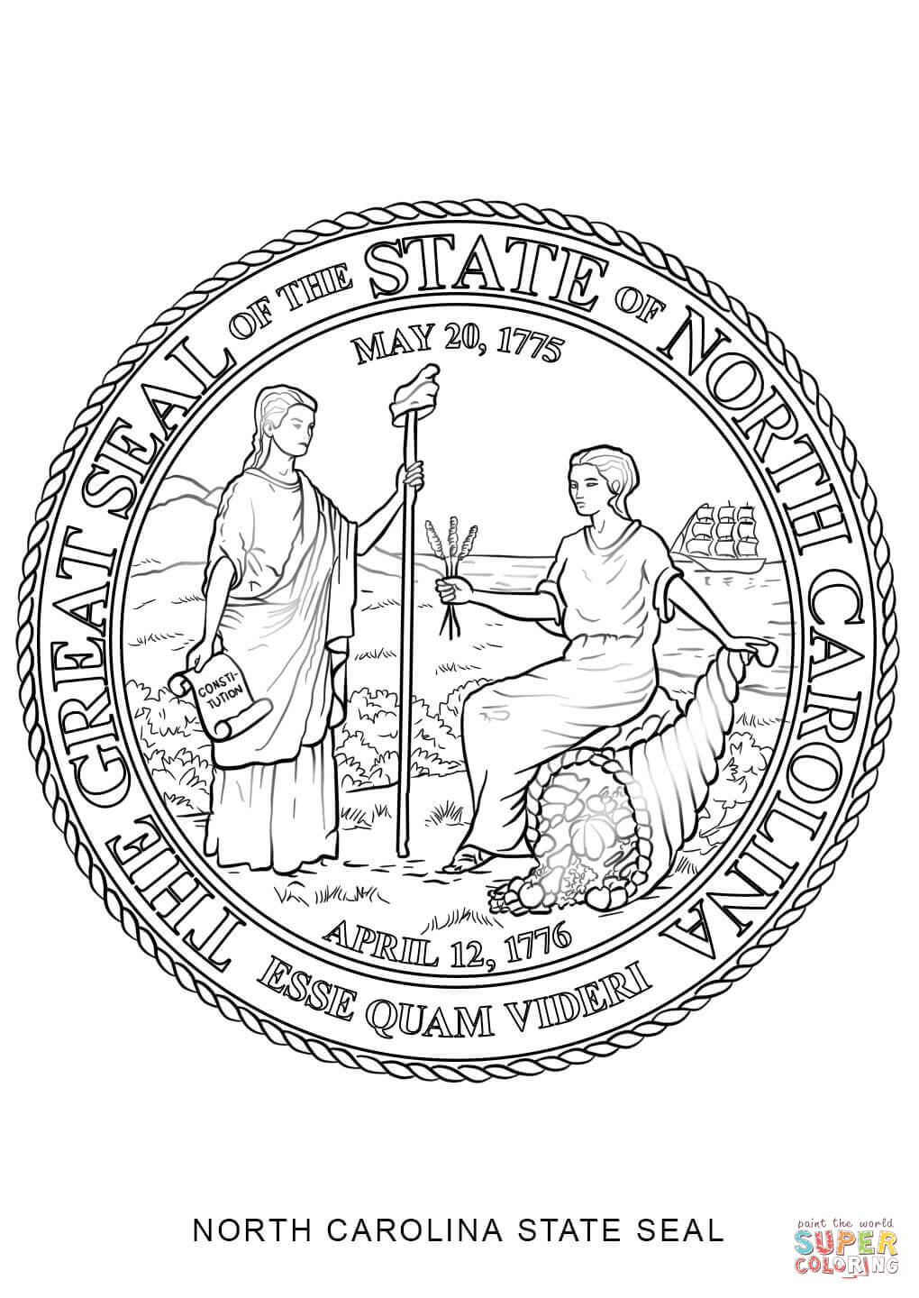 North carolina state seal coloring page free printable coloring pages