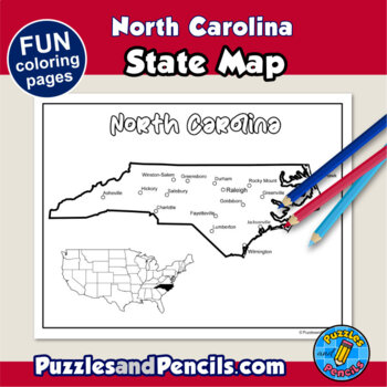 North carolina symbols coloring pages with map and state flag state symbols