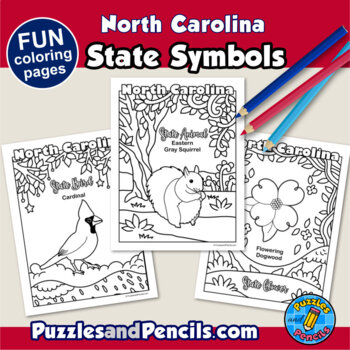 North carolina symbols coloring pages with map and state flag state symbols