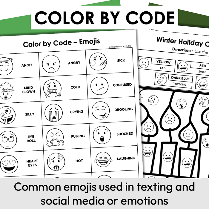 Winter holidays color by code emojis special education â autism grown up