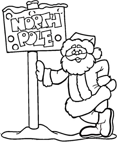 North pole and santa coloring page free printable coloring pages