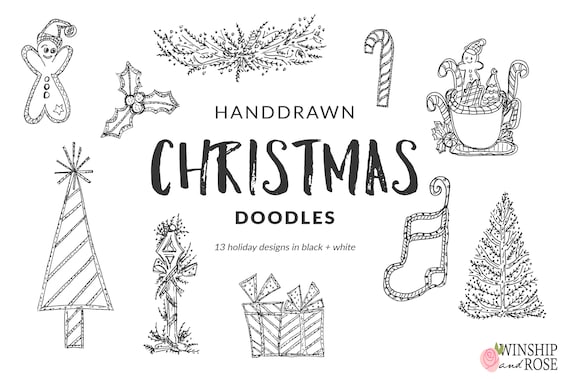 Christmas north pole clip art hand drawn christmas doodle overlays set instant download