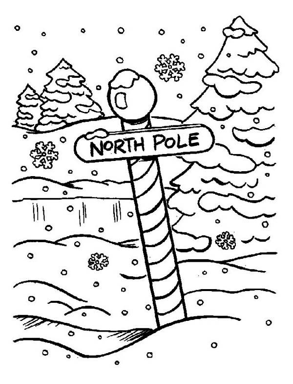 North pole sign on heavy winter season snow coloring page north pole sign north pole coloring pages