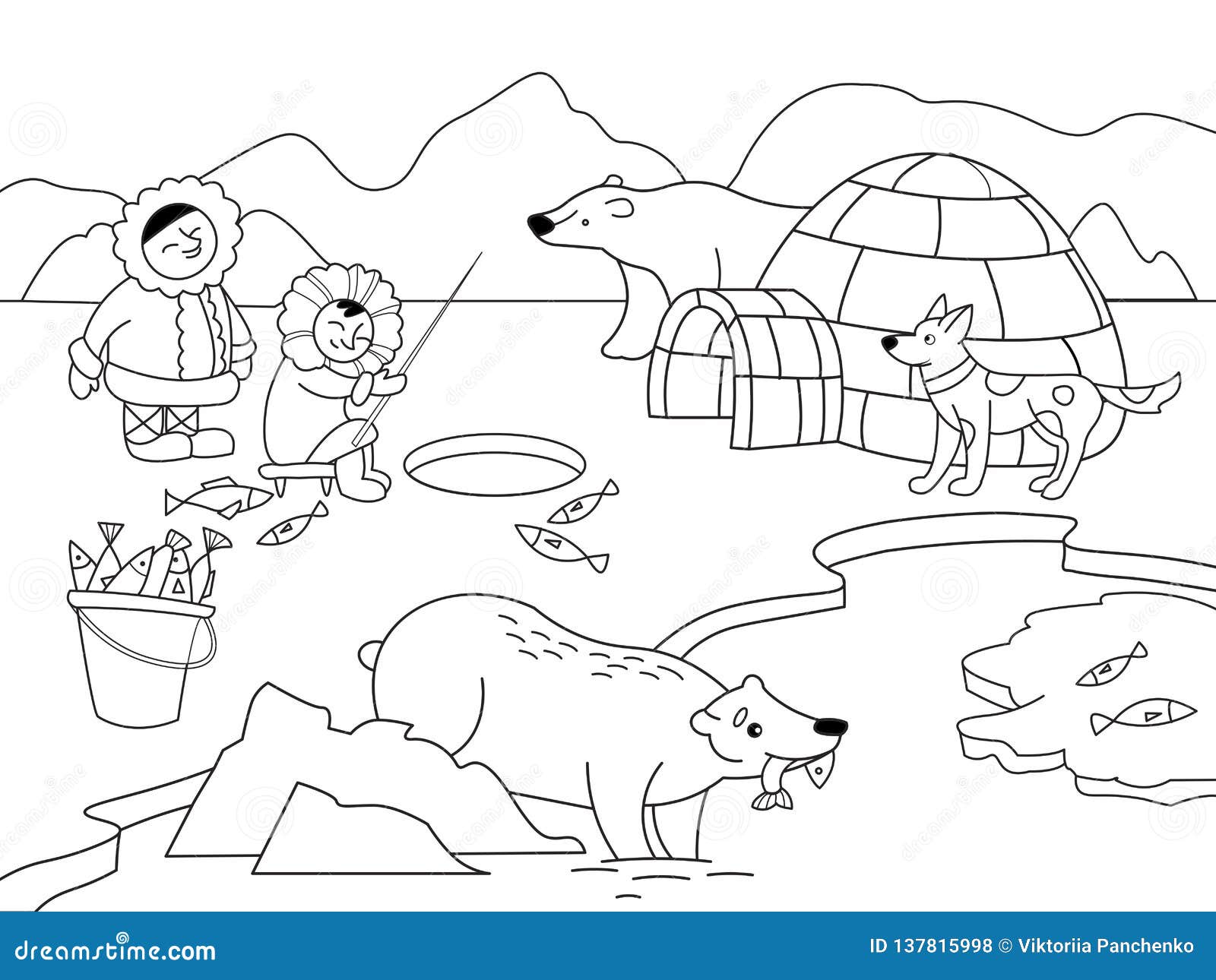North pole vector educational game for kids educational game arctic animals coloring black and white coloring stock vector