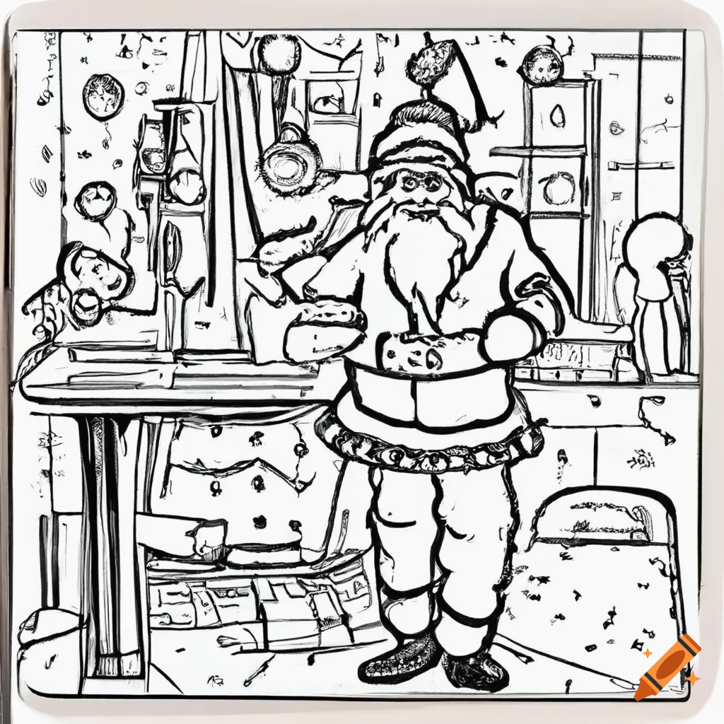 Santa coloring book illustration on