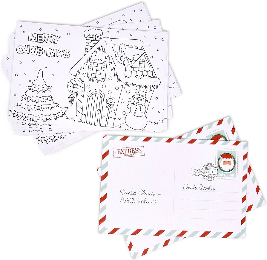Christmas color your own postcards pack coloring merry christmas greeting cards holiday xmas activity post card x for friends family kids adult grandchildren students letter to santa