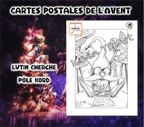 Leprechaun seeks north pole advent postcards a format grayscale illustration coloring page download printable file pdf