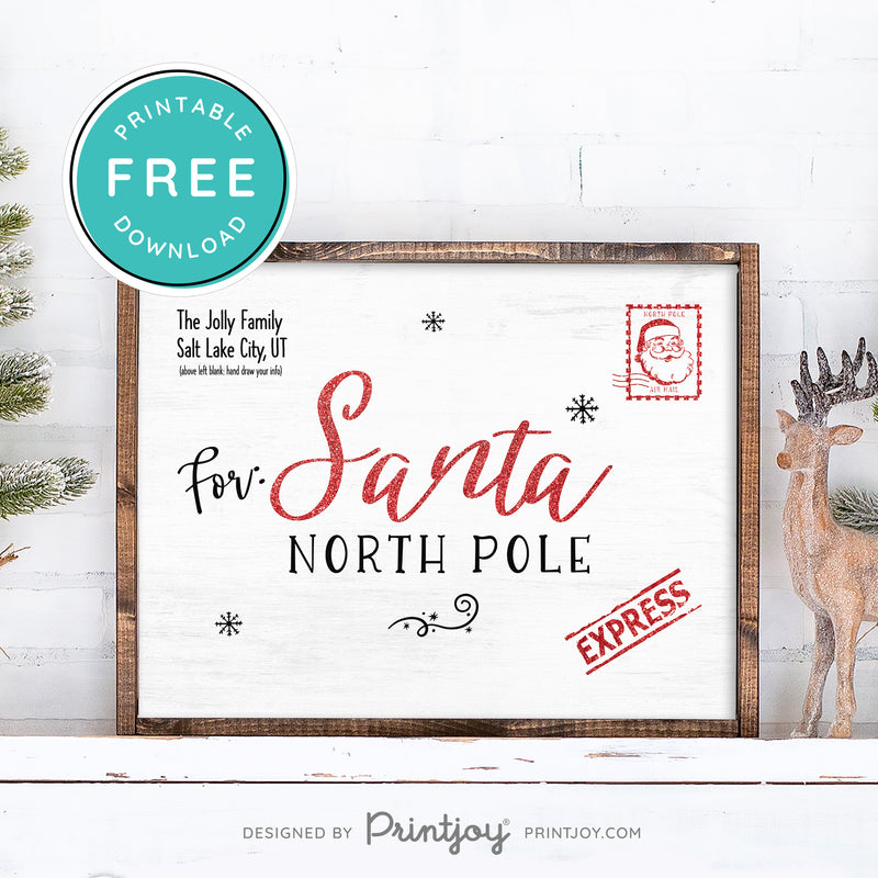 Free printable personalized family postcard letter to santa north pole christmas wall art decor download