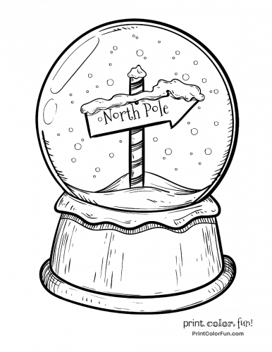 Christmas snow globe with north pole sign coloring page