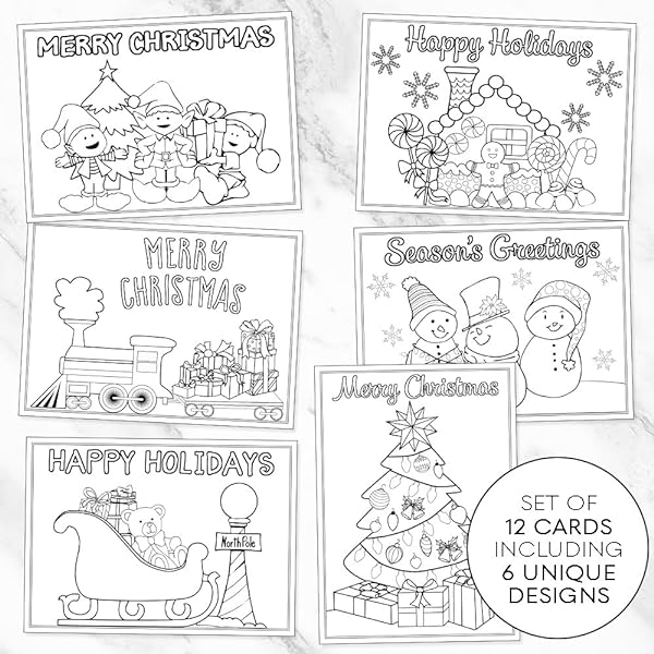 Christmas coloring greeting cards holiday greetings color me joyful printed assortment flat cards with white envelopes kids adult diy crafts grandchildren assortment pack office products