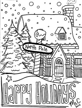 Happy holidays north pole christmas coloring sheet by art with ms c