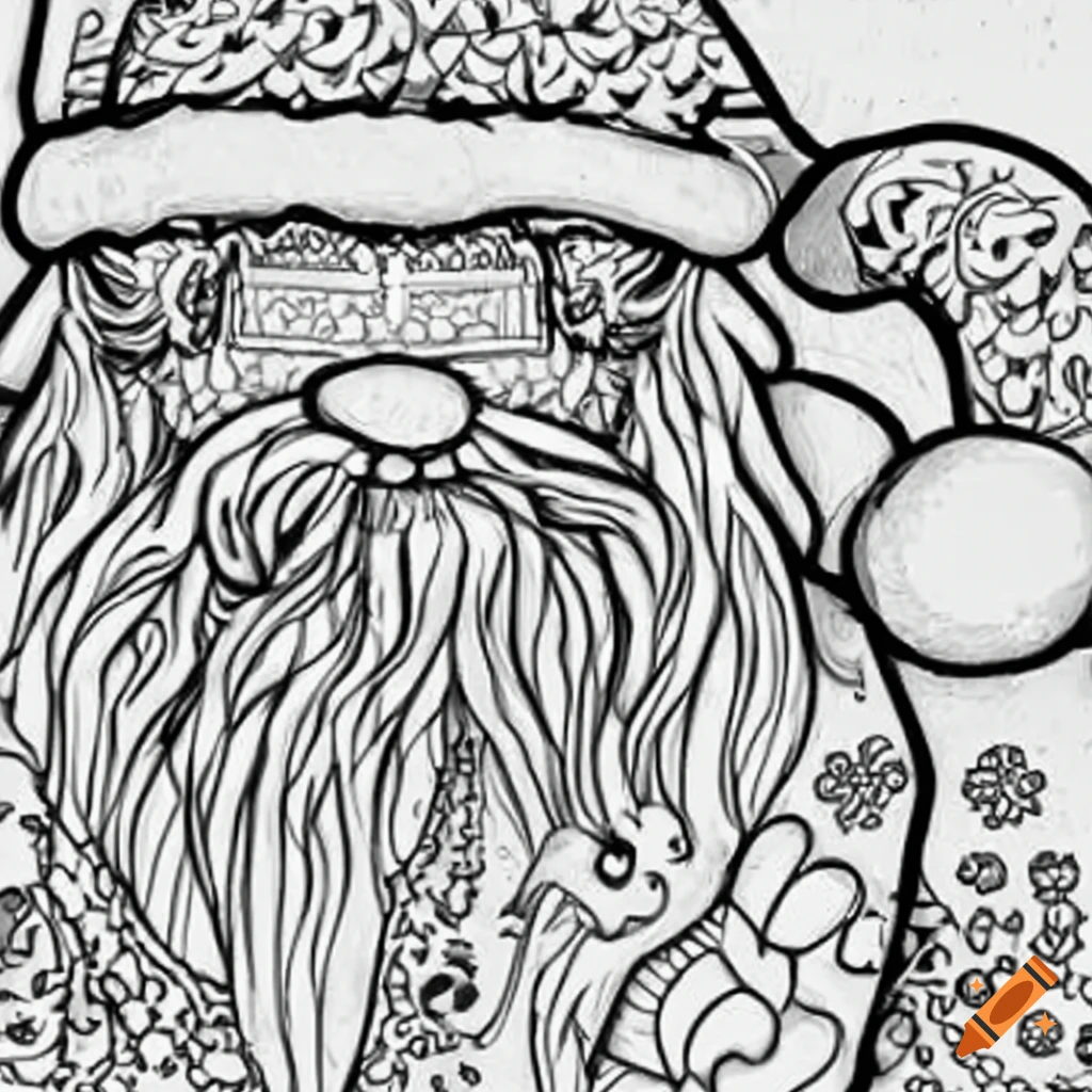 Coloring page of santa claus in the north pole on