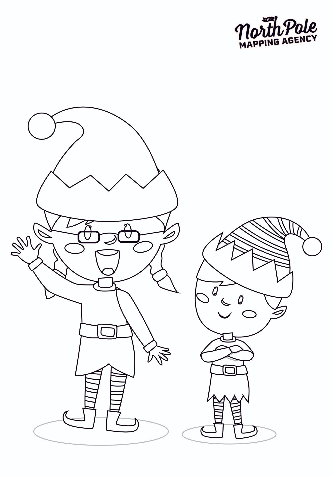 Free elves colouring page download â north pole mapping agency