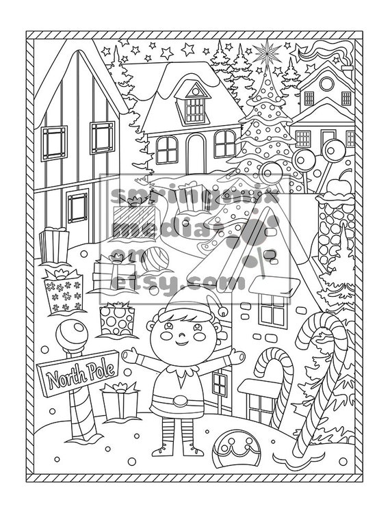 Christmas coloring page holiday xmas north pole christmas treats holiday coloring book adult coloring page