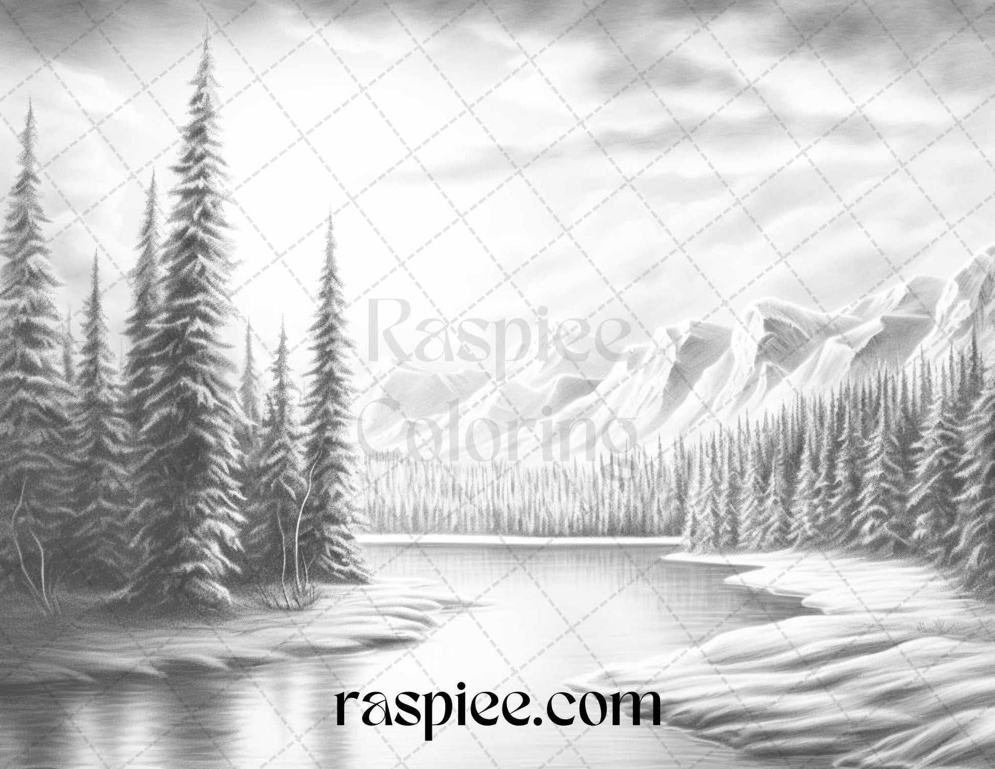 Aurora borealis landscape grayscale coloring pages for adults printab â coloring