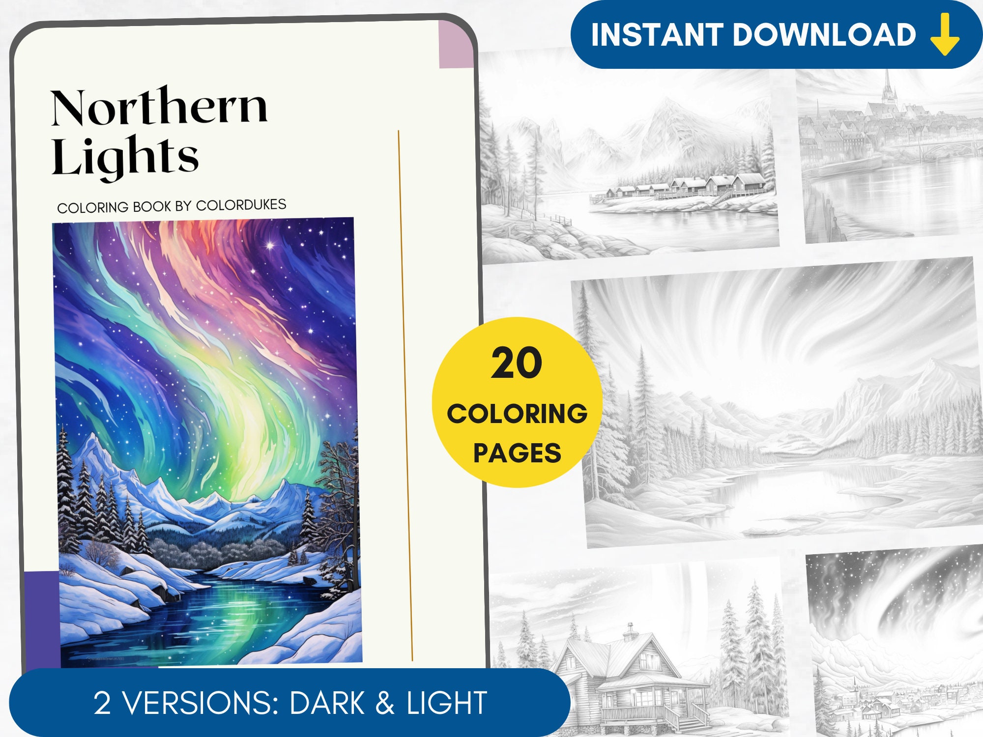 Coloring pages northern lights grayscale adult coloring book printable aurora borealis coloring coloring sheets digital coloring pdf