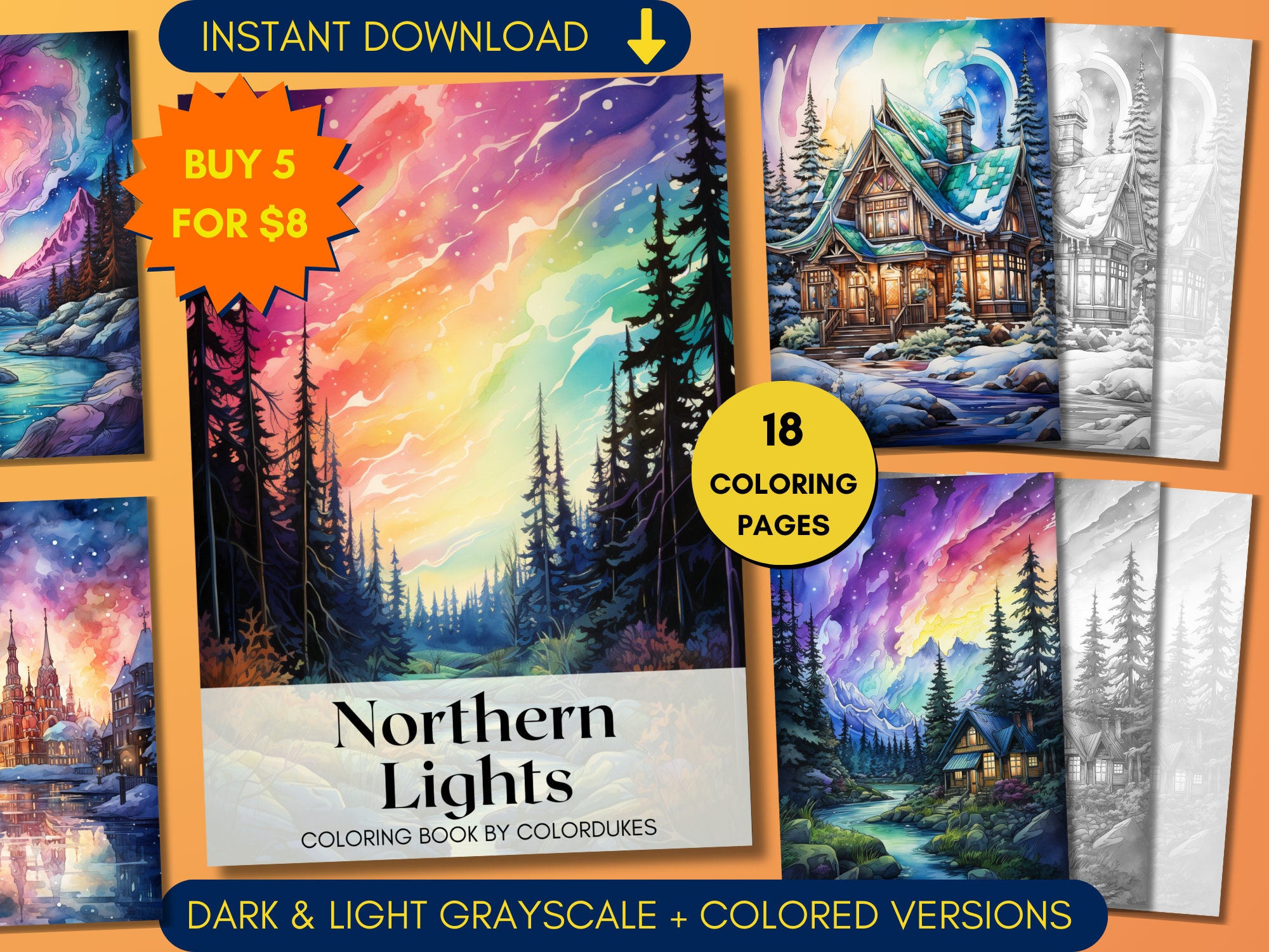 Northern lights coloring pages aurora borealis grayscale