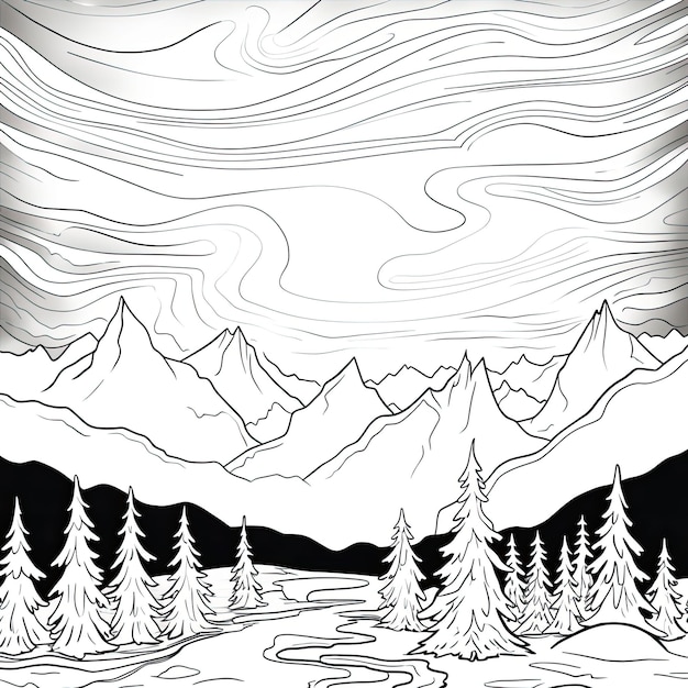 Premium ai image black and white coloring picture of a northern lights