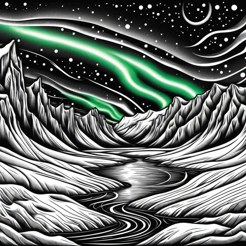 Enchanting northern lights over a snowy arctic landscape coloring page muse