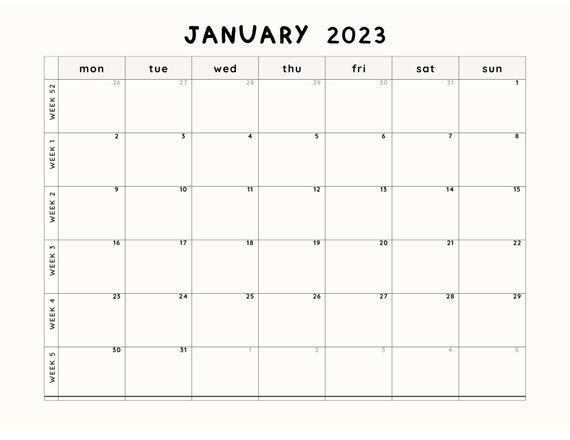 Yearly calendar pages digital printable