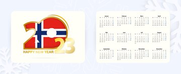 Premium vector horizontal pocket calendar in norwegian language new year icon with flag of norway