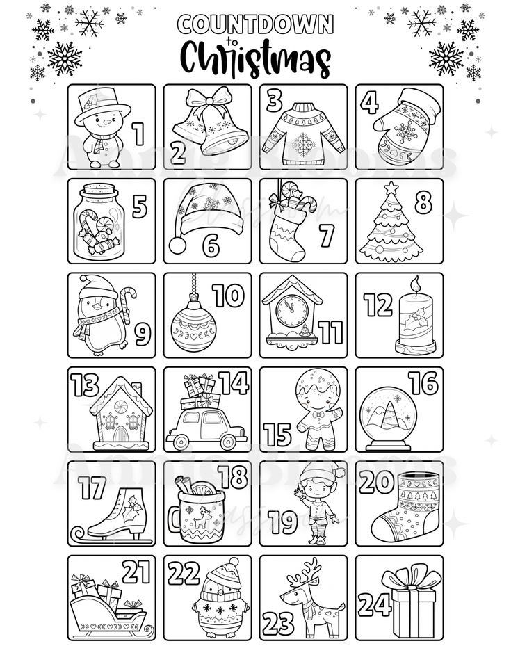 Advent calendar coloring page printable countdown to