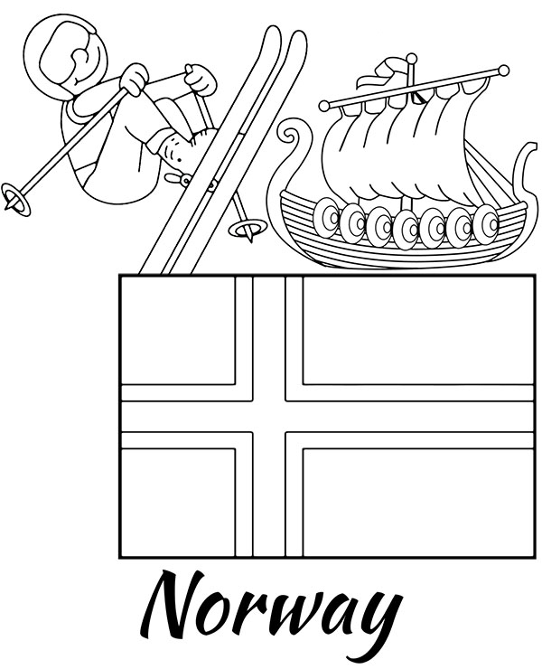 Flag of norway educational coloring page