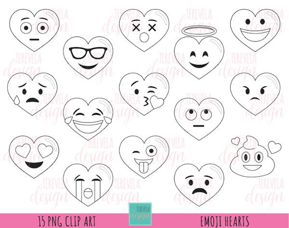 Emoji hearts digital stamps valentines day digi stamps emoji stamps mercial use valentiness day coloring page hearts valentines