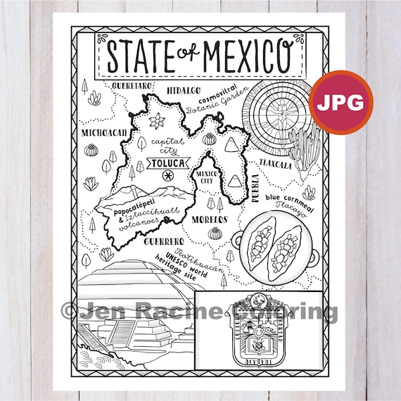 Mexico state coloring page mexico state estados de mexico flag food monuments coloring page jpg download