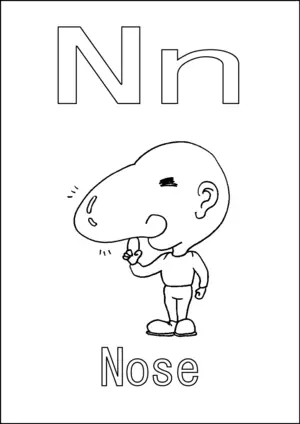 N is for nose coloring page