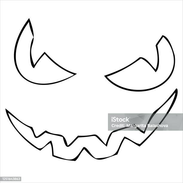 Carved eyes nose mouth carving pattern in pumpkin vector decorative element coloring book stock illustration