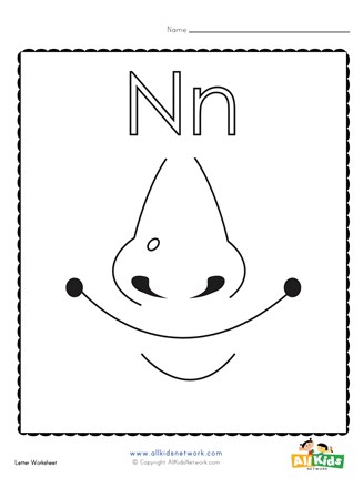 Coloring page for the letter n all kids network
