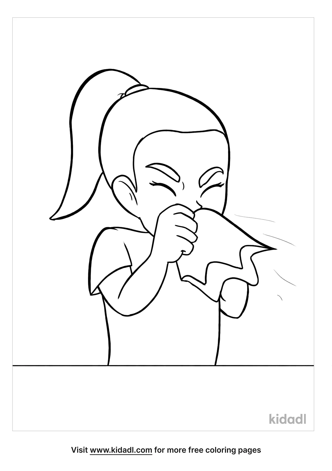 Free girl blowing nose coloring page coloring page printables