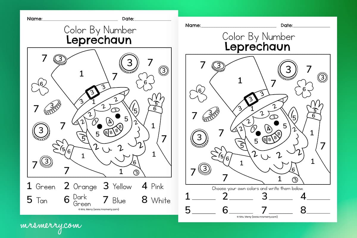 St patricks day color by number leprechaun printable mrs merry