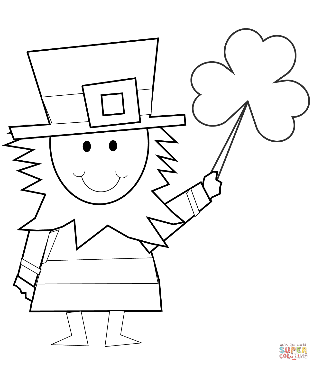 Cartoon leprechaun with shamrock coloring page free printable coloring pages