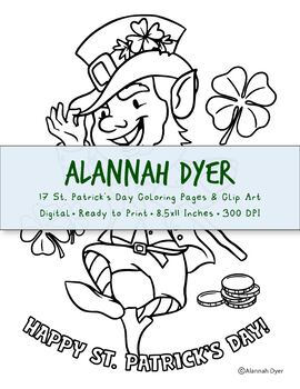 Kids st patricks day coloring pages bundle leprechaun clover printable