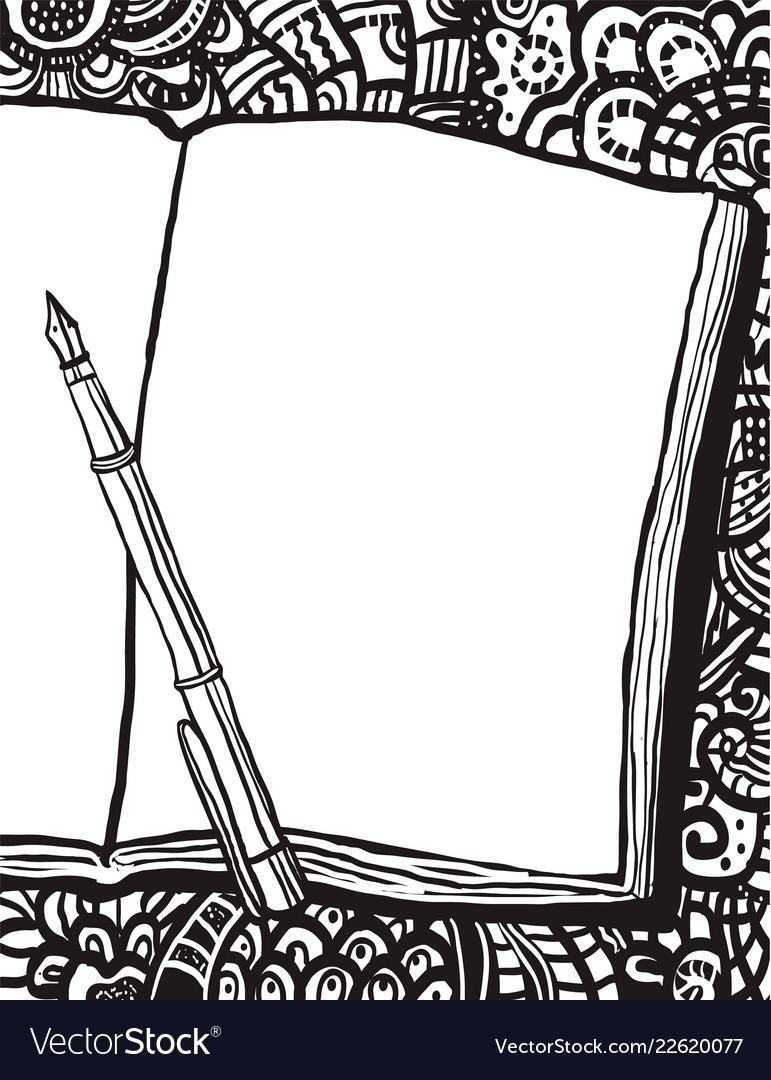 Coloring page with notebook pen and doodle bg vector image