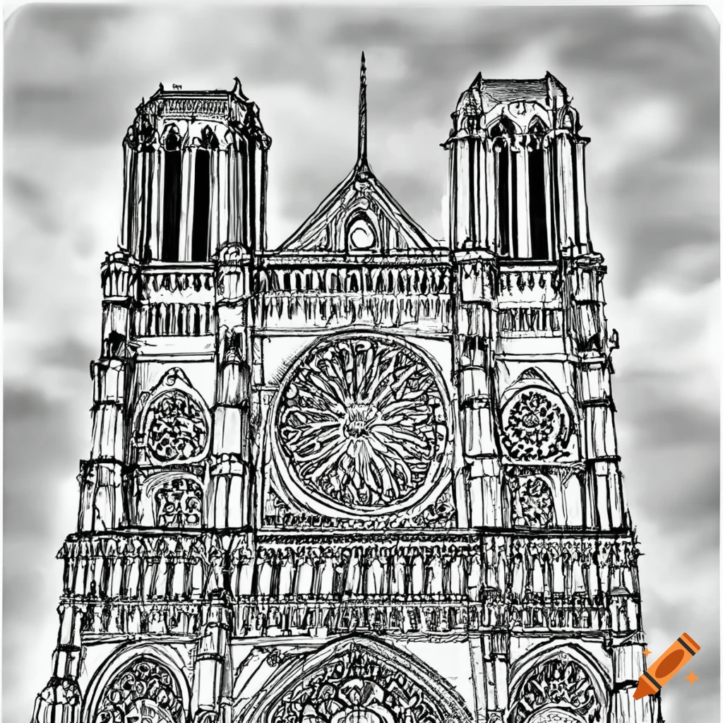 Detailed coloring page of notre dame on