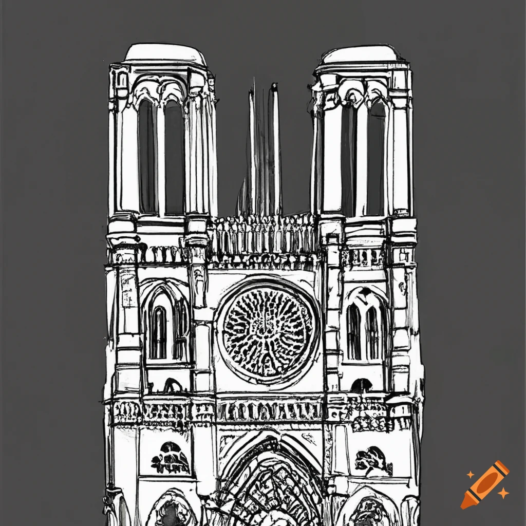 Detailed coloring page of notre dame on